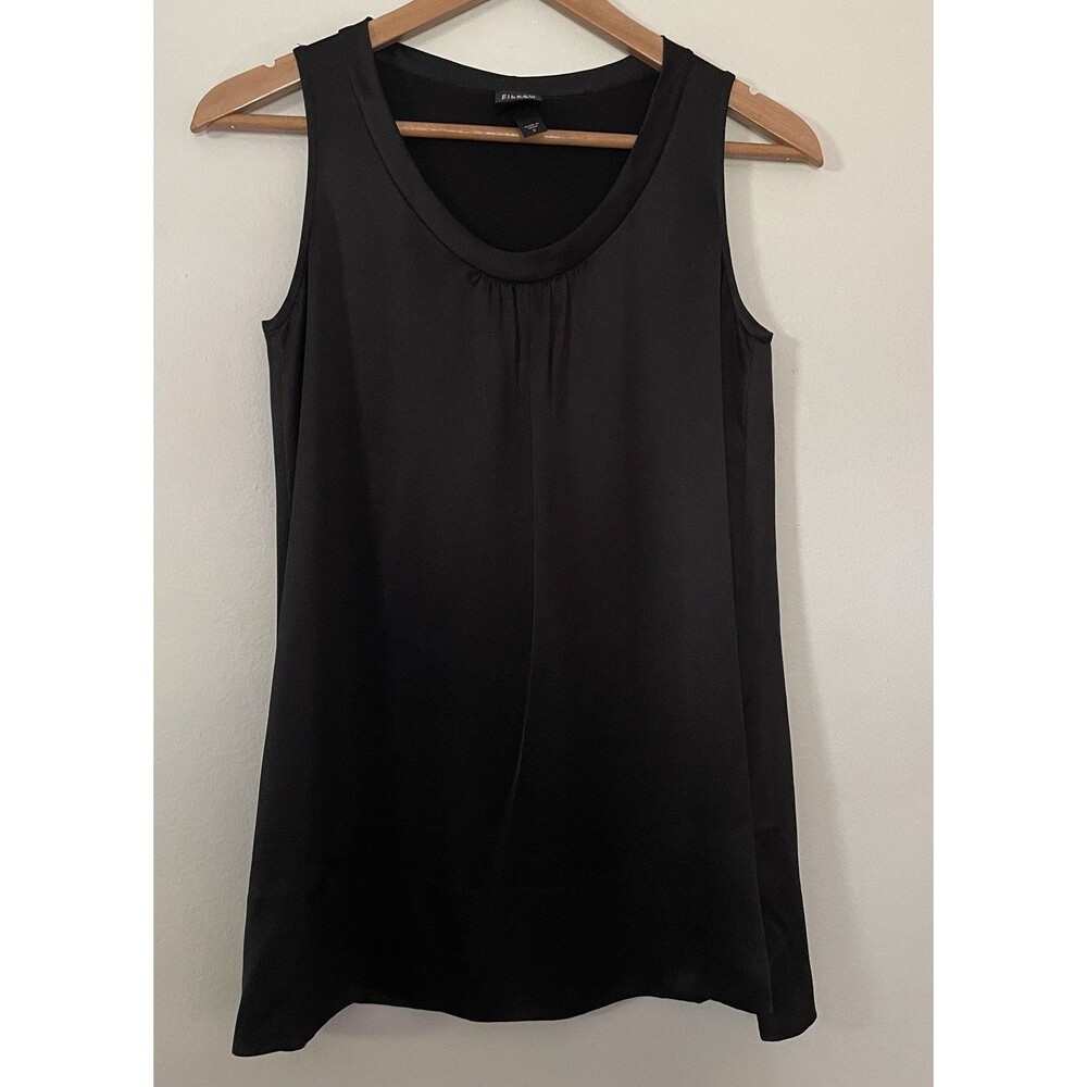 Eileen Fisher Womens S Tank Top Long Black Silk Minimalist Quiet Luxury Classic